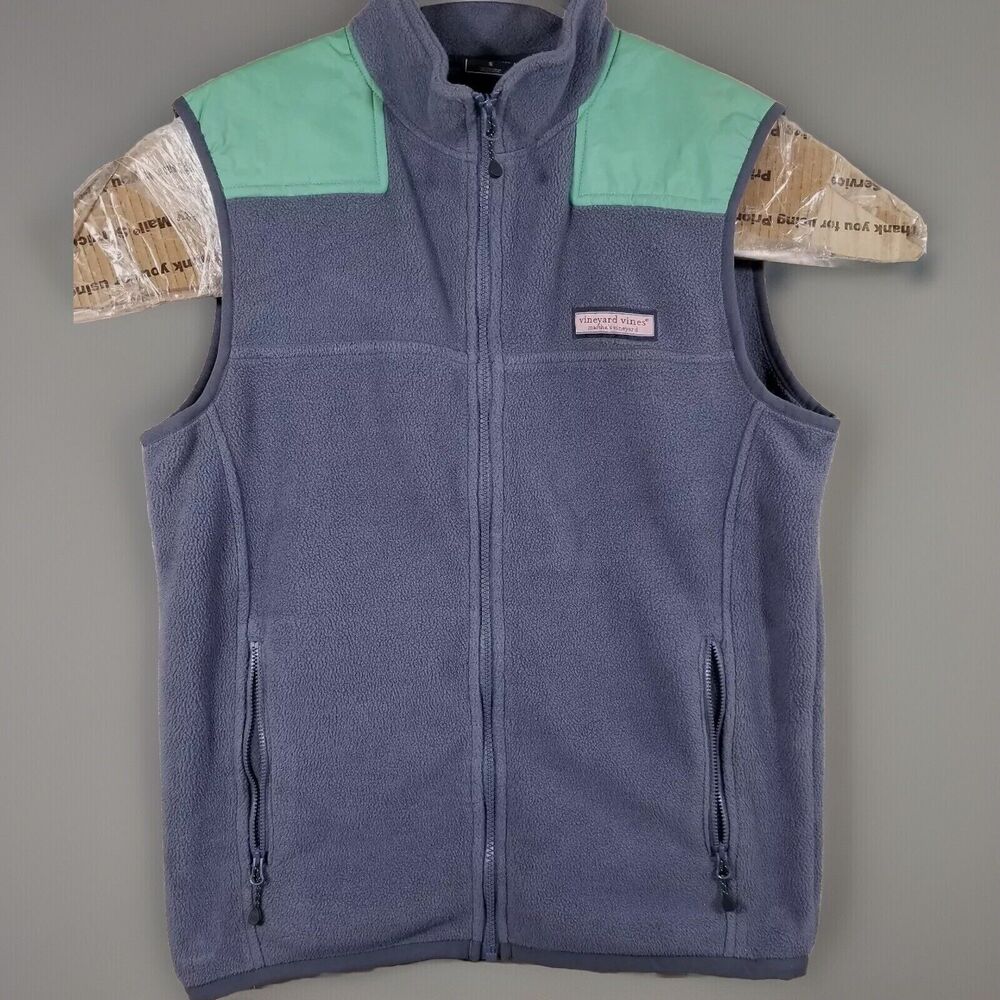 Vineyard Vines Vest Jacket Mens Small Blue Green Fleece  Preppy Whale Casual